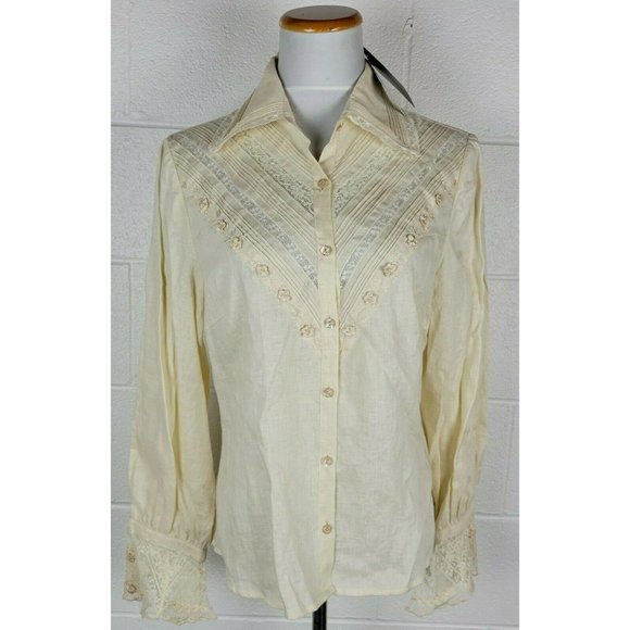 Austin Reed Tops - NWT Austin Reed Cream Linen Embroidered Lace Blouse Shirt Cottagecore sz 12